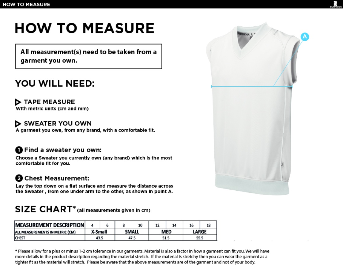 ABBERTON AND DISTRICT CC BLAST SLEEVELESS WOMENS SWEATER - Ivory - Size Guide