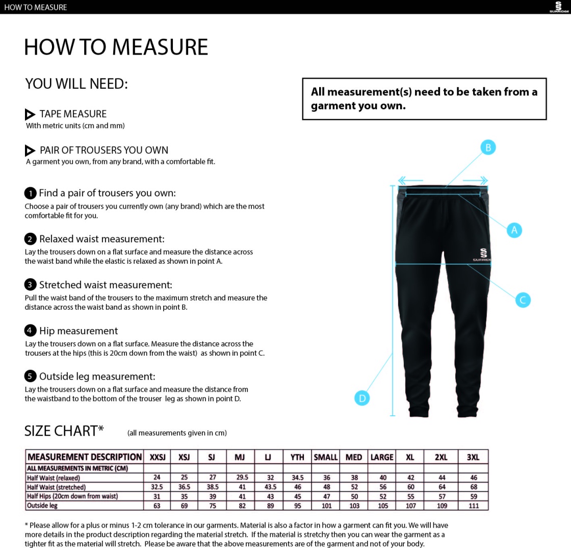 Abberton & District CC Dual Slim Pants - Size Guide