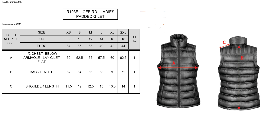 Abberton & District CC Women's Padded Gilet - Size Guide