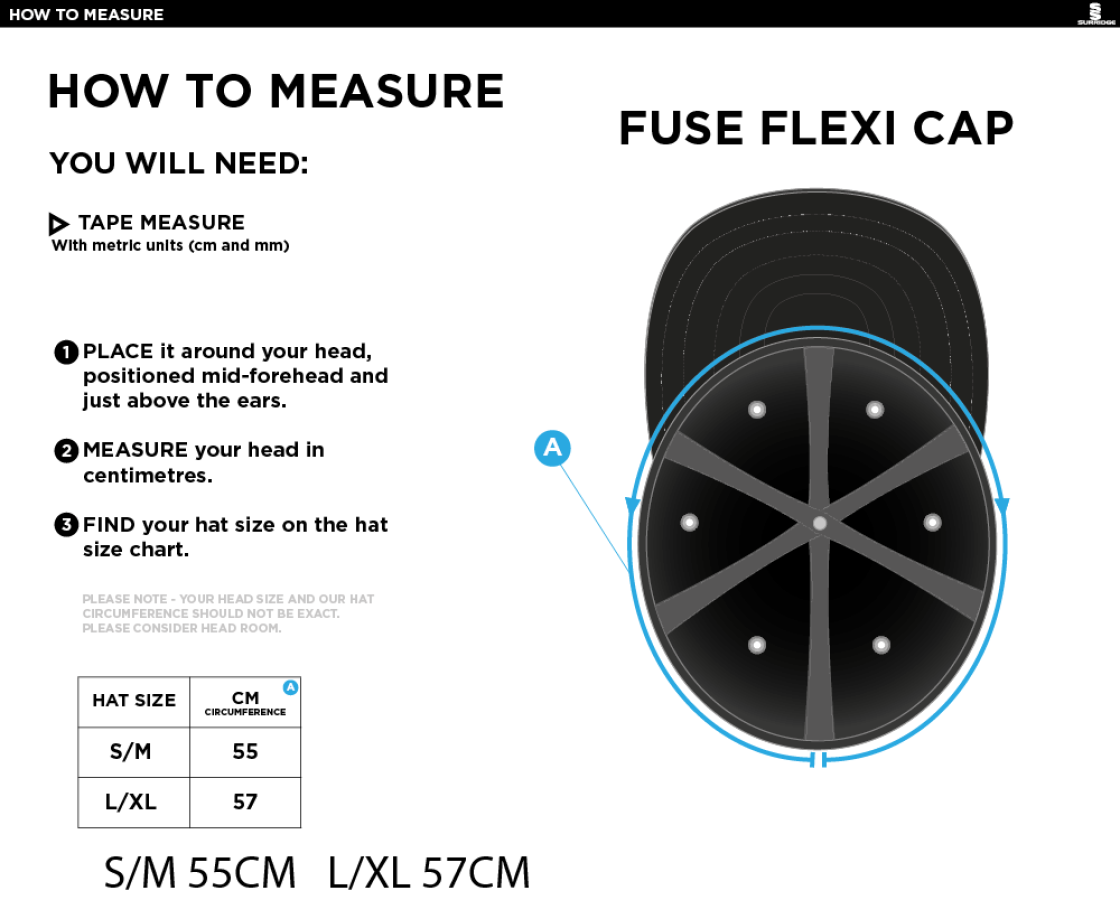 abberton and district cc Fuse Flexi Cap - Navy - Size Guide
