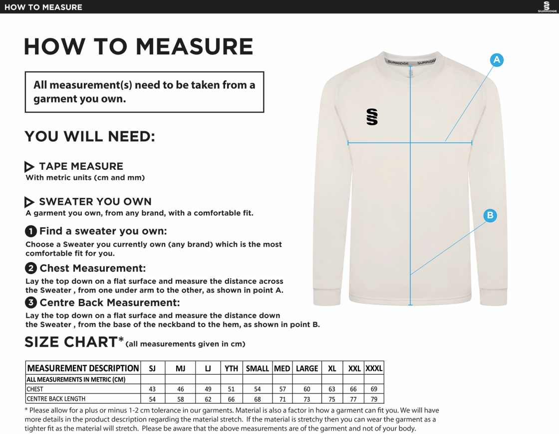 ABBERTON AND DISTRICT CC BLAST LONG SLEEVE SWEATER - Ivory - Size Guide
