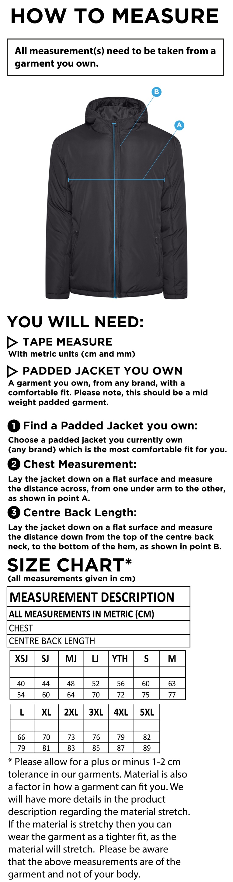 ACTIVE PADDED JACKETS - NAVY - Size Guide