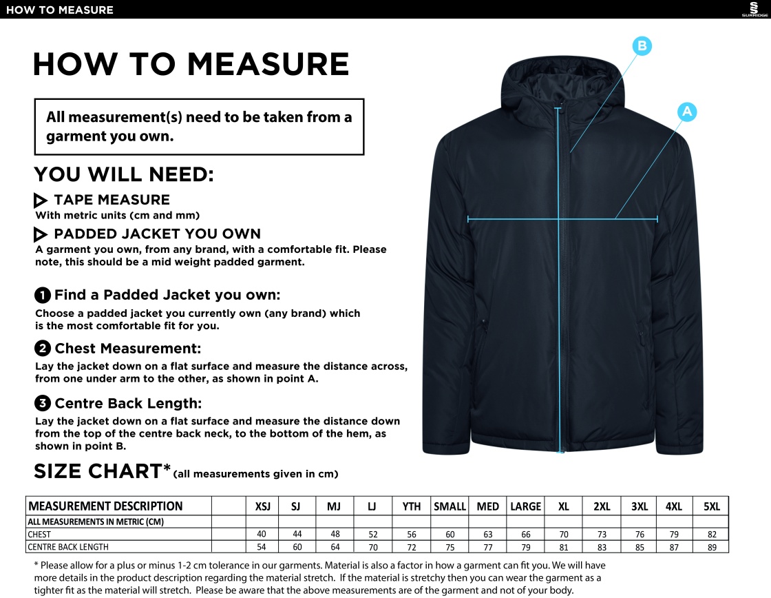 ACTIVE PADDED JACKETS - NAVY - Size Guide