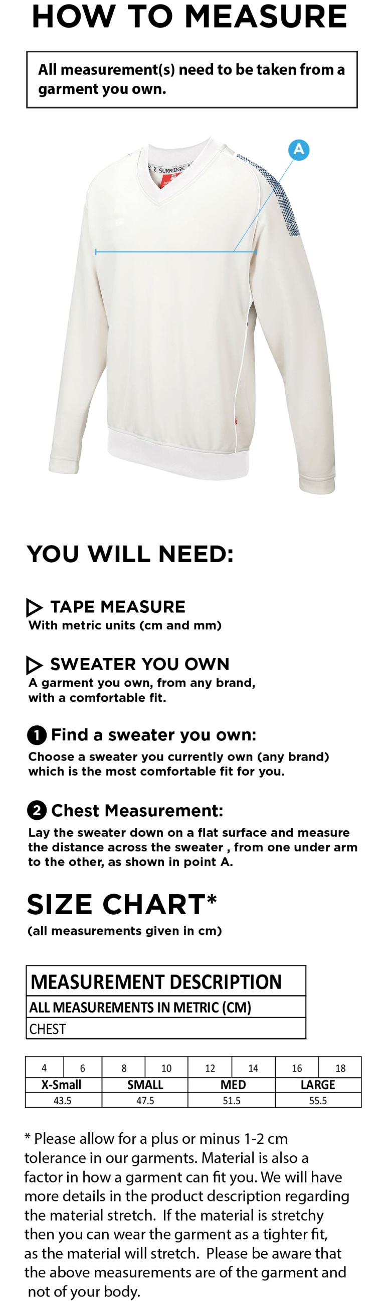 ABBERTON AND DISTRICT CC BLAST LONG SLEEVE WOMEN'S SWEATER - Ivory - Size Guide