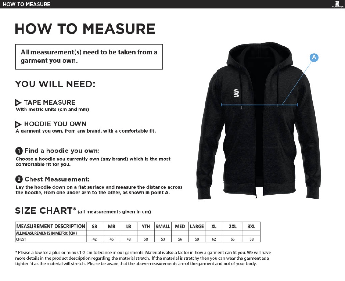 Abberton & District CC Dual Full Zip Hoodie - Size Guide