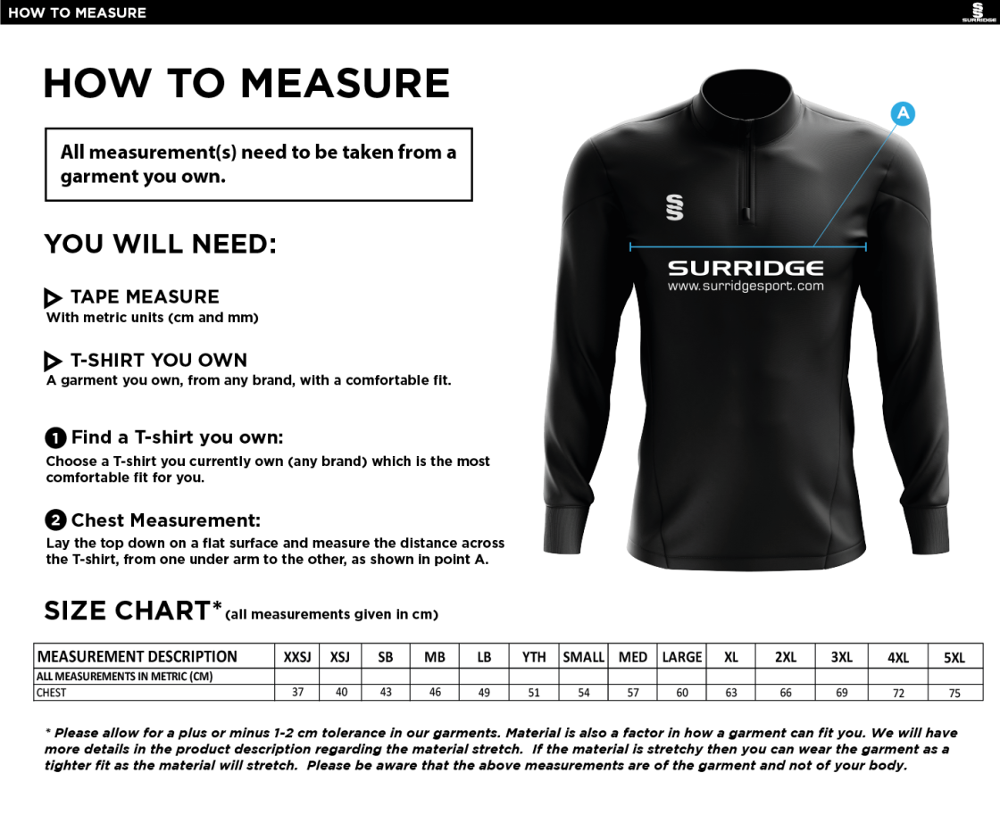 Abberton & District CC Dual Mid-Layer - Size Guide