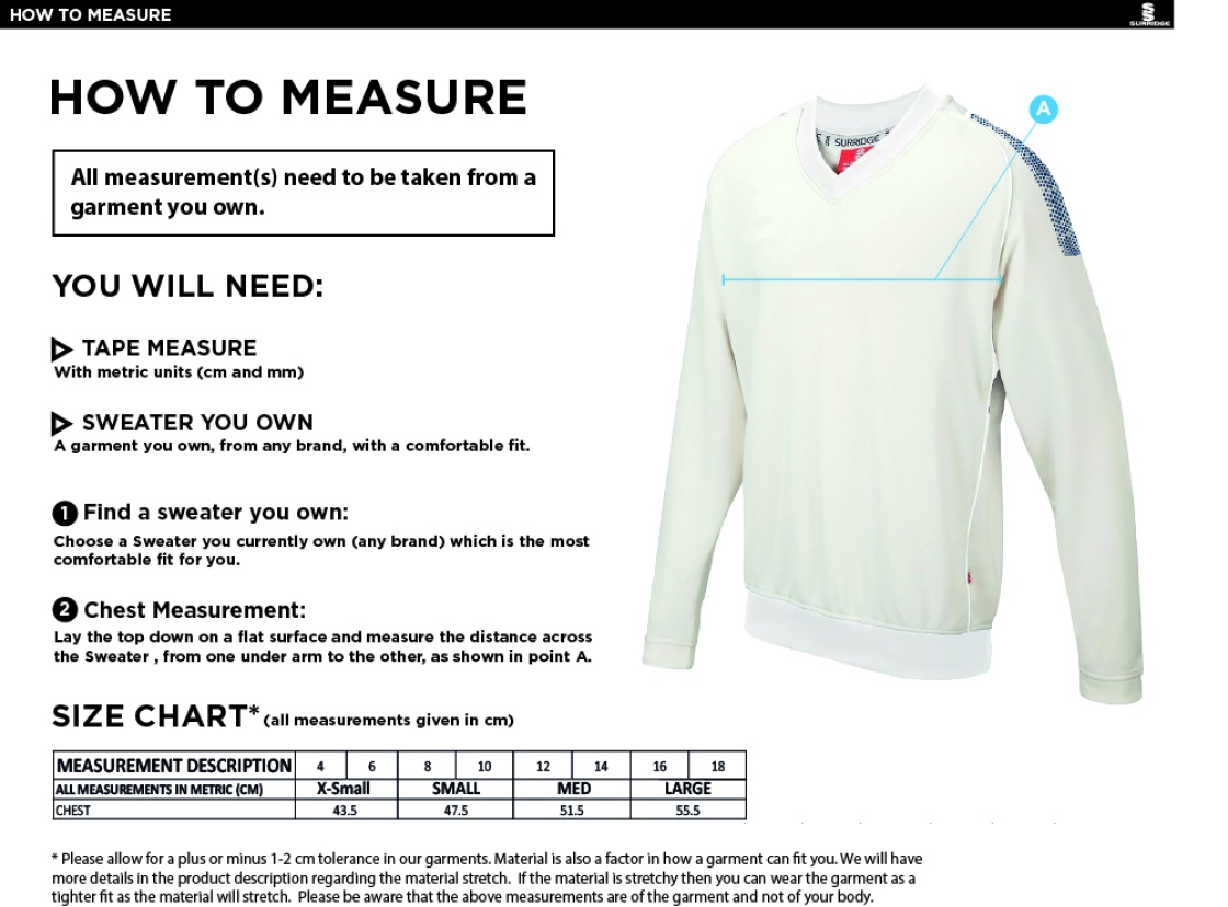 ABBERTON AND DISTRICT CC BLAST LONG SLEEVE WOMEN'S SWEATER - Ivory - Size Guide