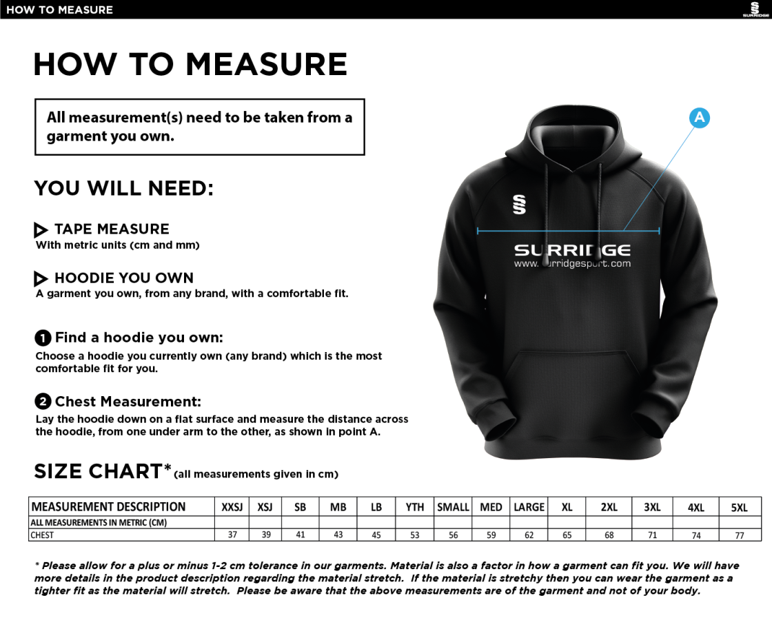Abberton & District CC Dual Hoody - Size Guide