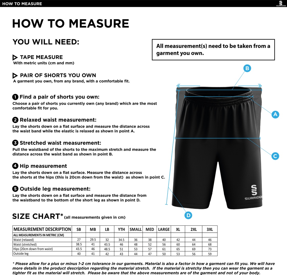 Abberton & District CC Blade Shorts Navy - Size Guide