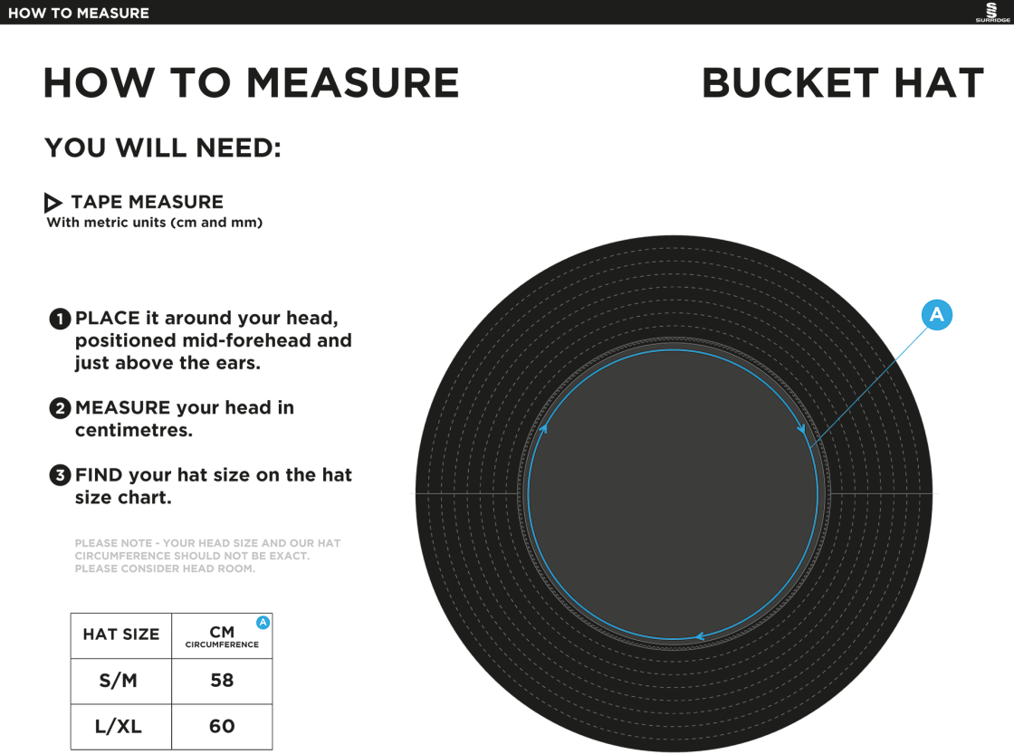 ABBERTON AND DISTRICT CC Dual Bucket Hat - Navy - Size Guide